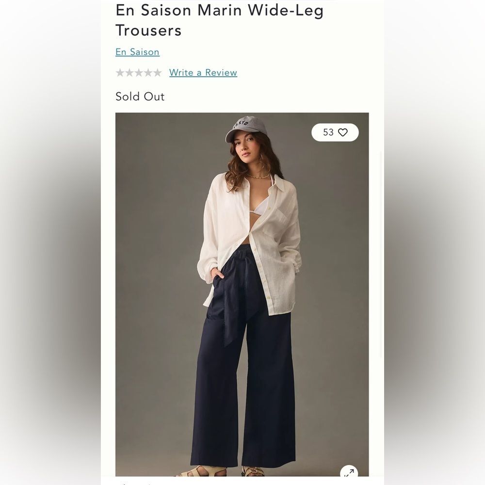 Anthropologie En Saison Marin Navy Wide Leg Embroidered Belt Trousers Large - Picture 8 of 8
